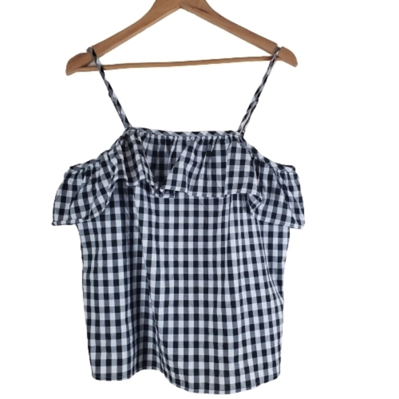 NWOT A New Day Off Shoulder Gingham Blouse Sz Med - Picture 1 of 6